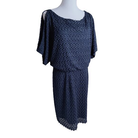 JESSICA HOWARD Dress Size 14 Crochet Overlay Elastic Waist Cold Shoulder Blouson - Picture 1 of 8